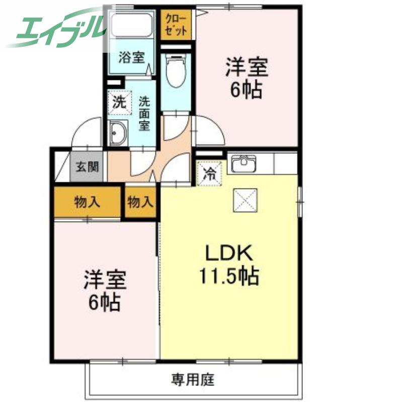ルミエールC棟(2LDK/1階)の間取り写真
