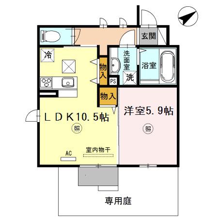 エルポルト 悠 B棟(1LDK/1階)の間取り写真