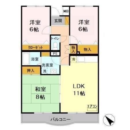 ルミエール南都(3LDK/3階)の間取り写真