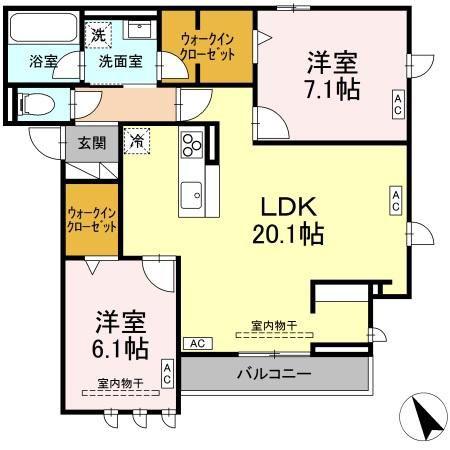D-ROOM南大通1丁目PJ(2LDK/3階)の間取り写真