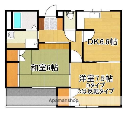 アップルハウス飯野 1号館(2DK/2階)の間取り写真