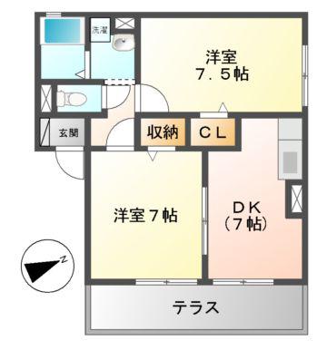 SHINE ARK(2DK/1階)の間取り写真