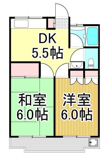 第1ユキ・サマリア(2DK/2階)の間取り写真