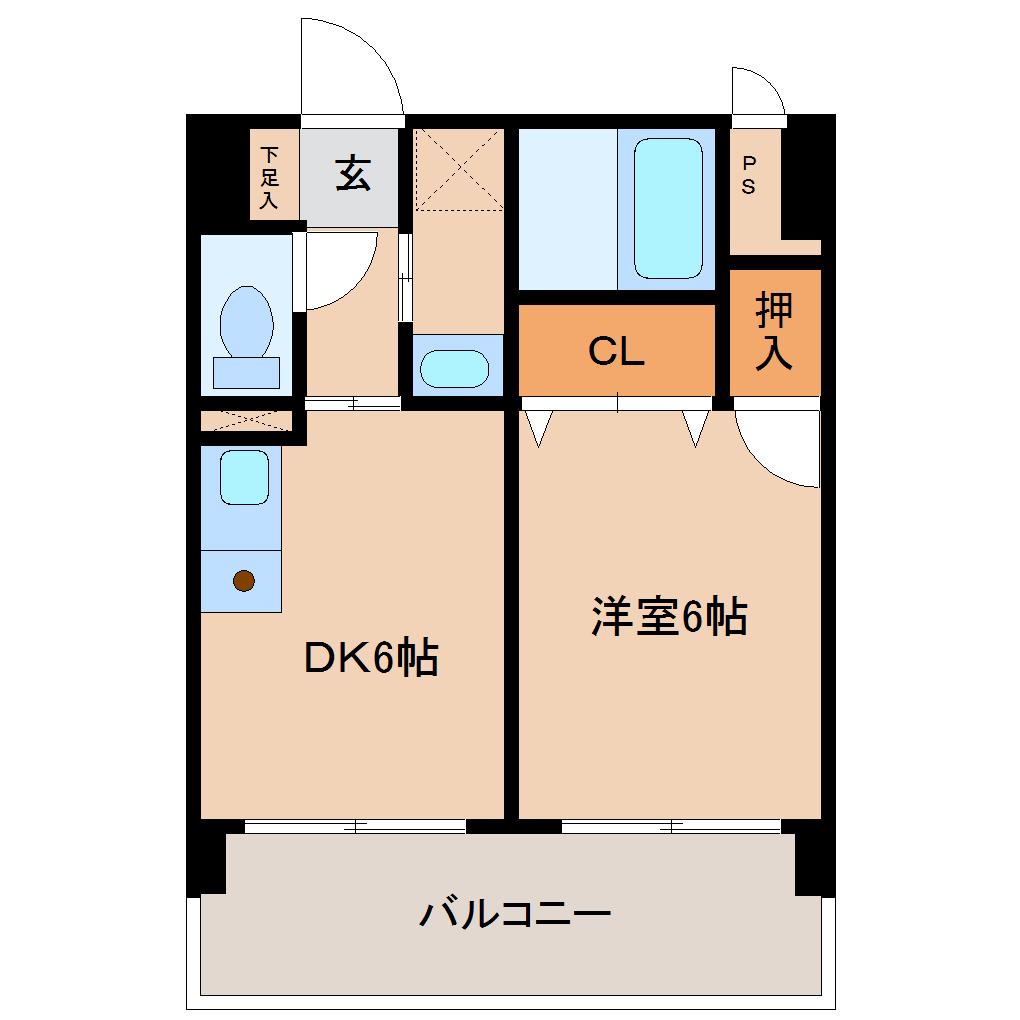 グローバル金池(1DK/3階)の間取り写真