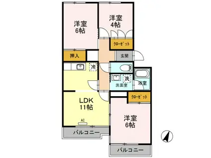 ニューハイツ幸 201(3LDK/2階)の間取り写真
