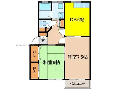 メゾン66(2DK/2階)の間取り写真