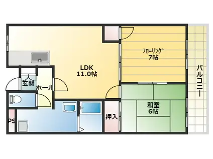 サンハイツ旭ヶ丘(2LDK/3階)の間取り写真