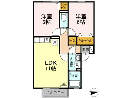 メゾンシャルム木太B(2LDK/2階)の間取り写真
