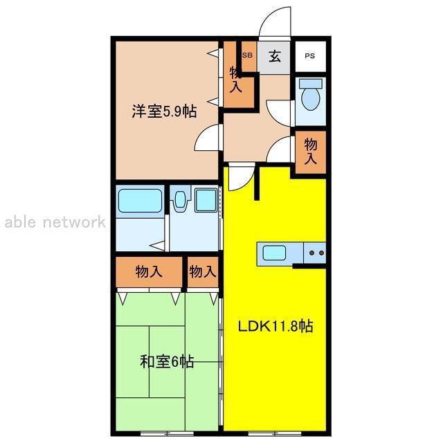 プレム寺山(2LDK/2階)の間取り写真