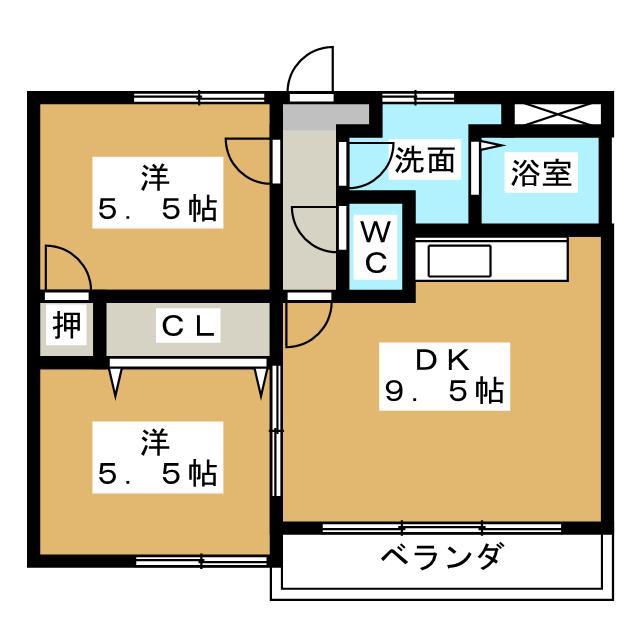 SUNNY SIGHT薫風(2DK/2階)の間取り写真