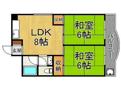 TOHOマンション第2(2LDK/4階)の間取り写真