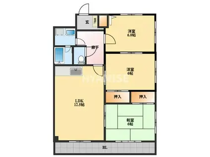 七福マンション(3LDK/2階)の間取り写真