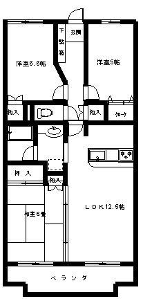 ラフィネ千代田(3LDK/1階)の間取り写真