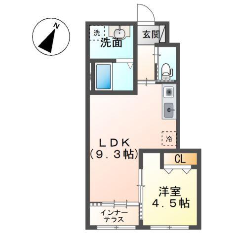 グランデージ松ヶ丘(1LDK/1階)の間取り写真
