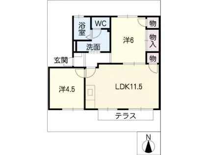 ウィンディーSUZUKA A(2LDK/1階)の間取り写真