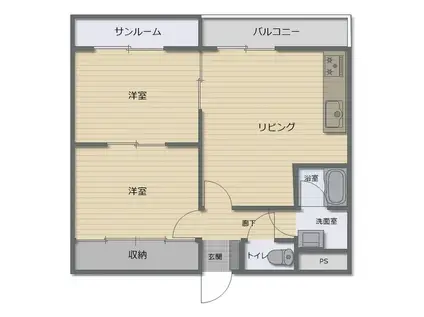 アーバンハイツ粟津(2LDK/2階)の間取り写真