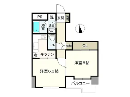 ベルソーレ支倉(2K/4階)の間取り写真