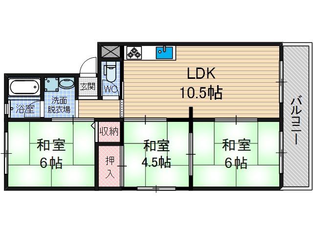 浪速コーポ(3LDK/4階)の間取り写真