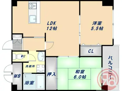 エクリーズ桑津(2LDK/3階)の間取り写真