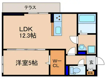 メゾンクレール瀬田北(1LDK/1階)の間取り写真