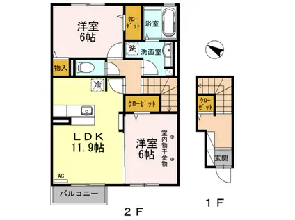 セジュール八幡イースト(2LDK/2階)の間取り写真