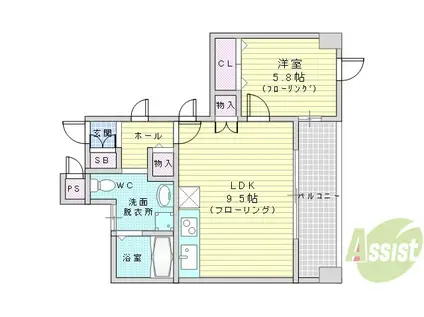 アビターレ(1LDK/5階)の間取り写真