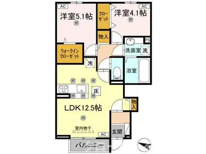 ラ・フルールII(2LDK/1階)の間取り写真