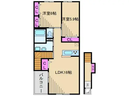 スカイハイ・ウィッシュ(2LDK/1階)の間取り写真