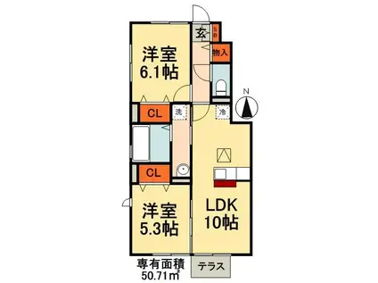 エミネンスA・B(2LDK/1階)の間取り写真