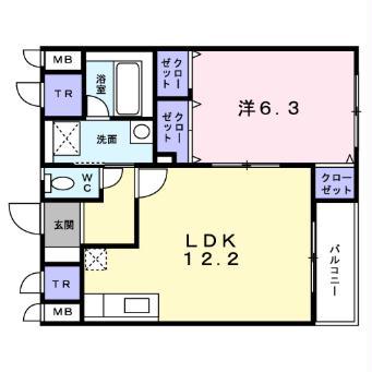 ジュネス松陰(1LDK/1階)の間取り写真