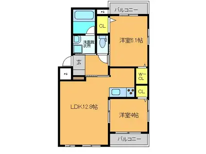 アールレジア空港東(2LDK/2階)の間取り写真