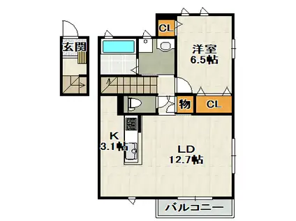 テラス ドゥ グリュ(1LDK/2階)の間取り写真