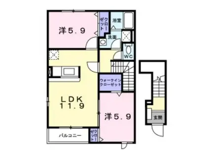 カーサ・プラシード(2LDK/2階)の間取り写真
