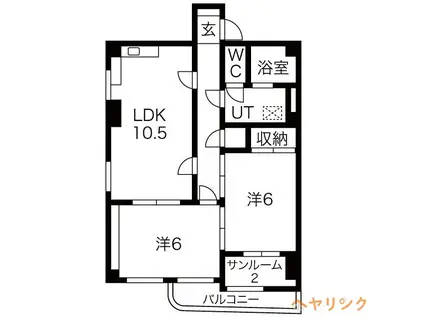 モアナヒルズ一社(2LDK/3階)の間取り写真
