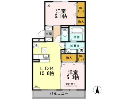 セジュールHIYORIⅡ(2LDK/1階)の間取り写真