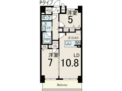 S-RESIDENCE六番町(2LDK/14階)の間取り写真