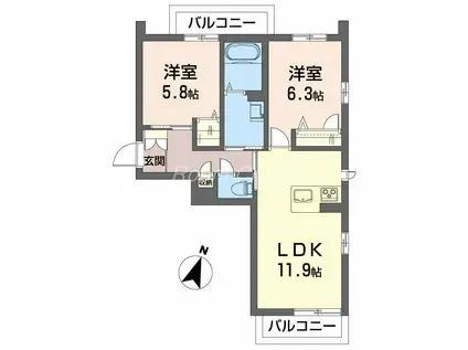 ベレオ庄町(2LDK/2階)の間取り写真
