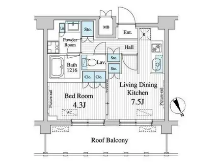 プレノ清澄庭園(1LDK/9階)の間取り写真