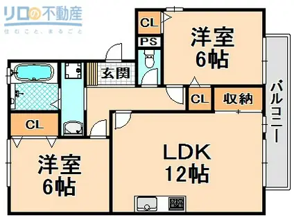 フォーゲルプラッツホンダA棟B棟C棟 B棟(2LDK/2階)の間取り写真