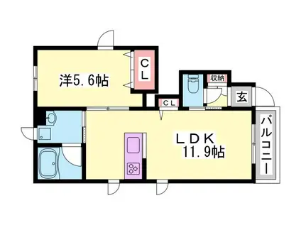 ビューテラスイズミII(1LDK/1階)の間取り写真