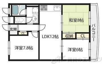 アパルトマン北千里(1LDK/6階)の間取り写真