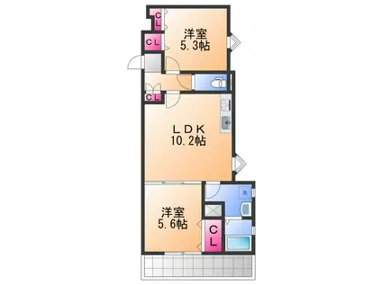 クリエオーレりんくうタウン(2LDK/1階)の間取り写真