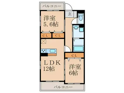 GRAND CHARIOT YUKUHASHI(2LDK/1階)の間取り写真