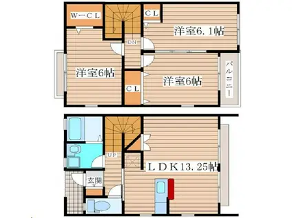 カリエン弐番館(3LDK/1階)の間取り写真