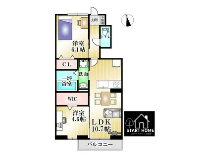 オリエンタルコート北島(2LDK/1階)の間取り写真
