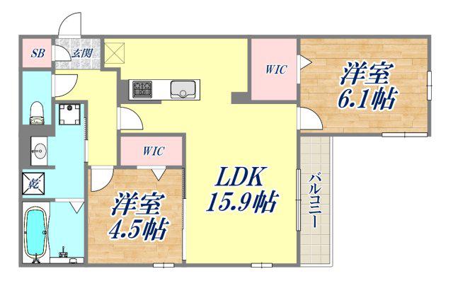クラシスト甲子園一番町2(2LDK/3階)の間取り写真
