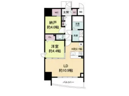 セレニテフラン難波(2LDK/6階)の間取り写真