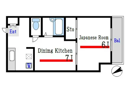 第2桑岡ビル(1DK/6階)の間取り写真