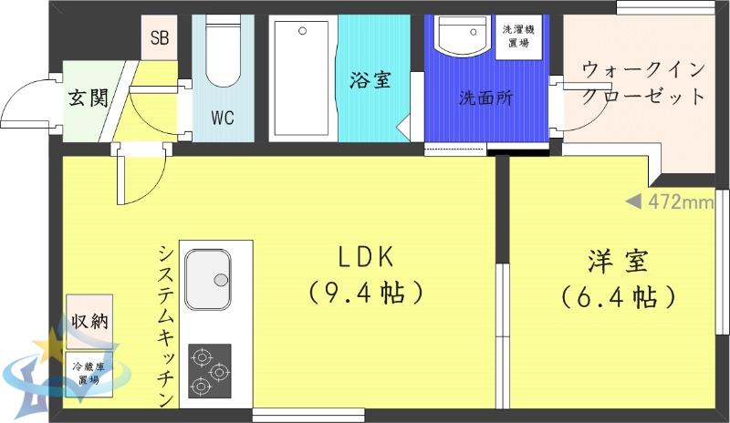 レブニーズ ザ・レジデンス二十四軒 ファースト(1LDK/4階)の間取り写真