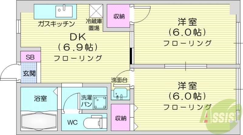 ニューシティー森Ⅱ(2DK/2階)の間取り写真